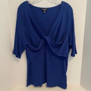 Lauren by Ralph Lauren Women's Front Twist Short Sleeve Ribbed Top Blue Size 2X